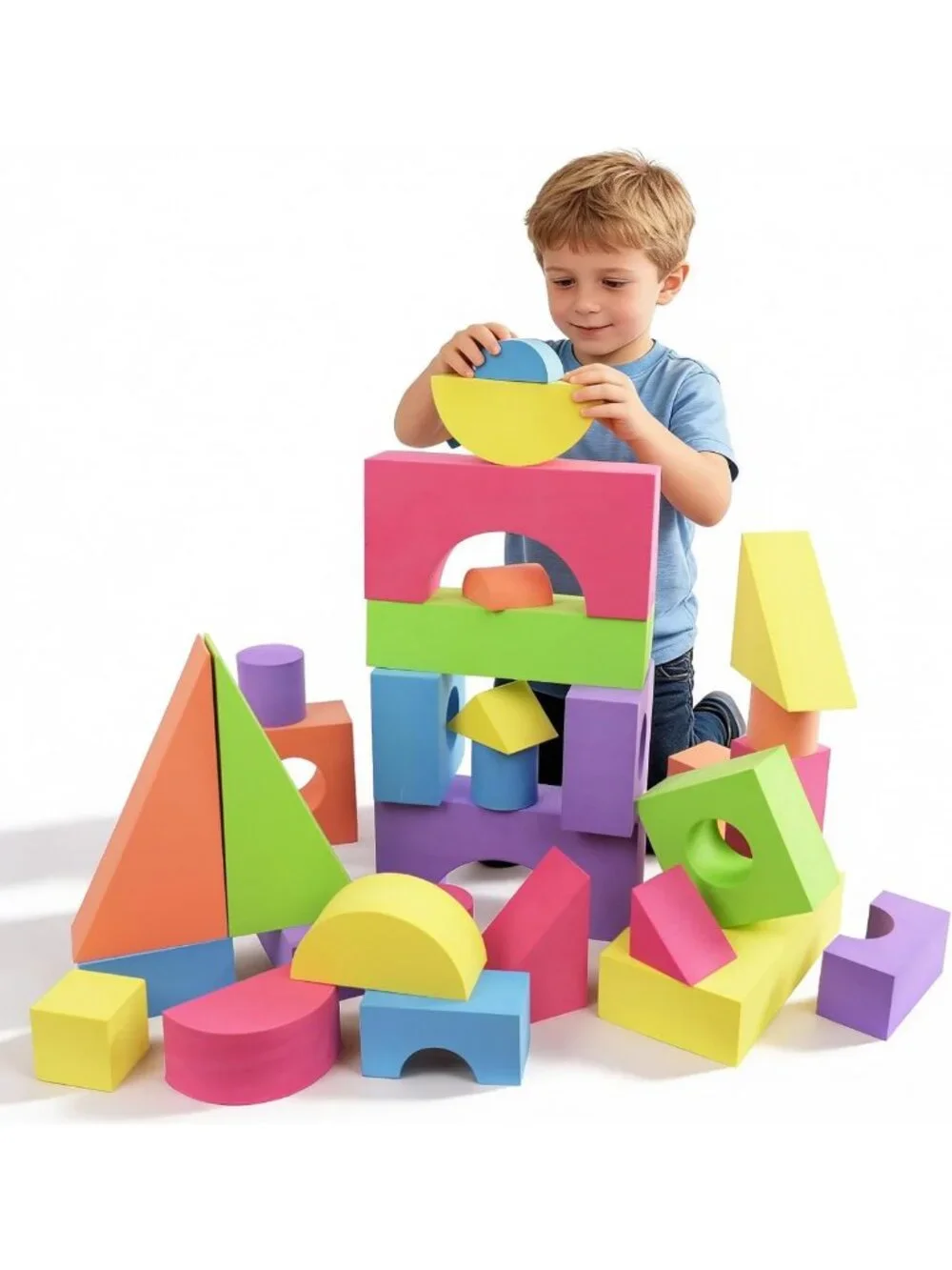 Large Foam Building Blocks Set for Toddlers, Non-Toxic Stacking Toy, 30 Pieces